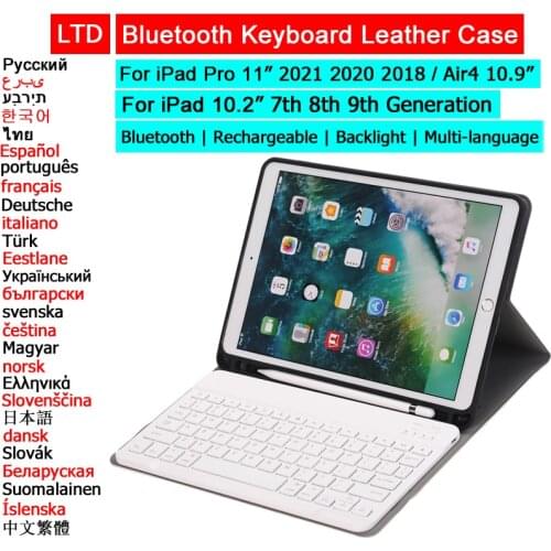 Bluetooth Keyboard Case For iPad 10.2 Pro Air 3 4 10.5 10.9 11 2020 2018 9.7 Tablet Case Russian Arabic Hebrew Spanish Keyboard