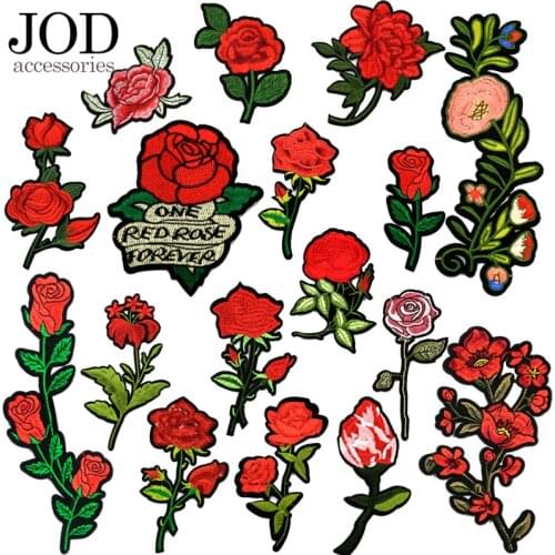 Flower Rose Embroidered Iron on Patches for Clothing Patch Applique Thermal Stickers Stripes for Clothes Ironing Badges Wedding