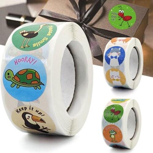 Kids Cartoon Cat Sticker Roll 500-Count Stickers Round Teacher Encouragement Motivational Lable Sticker for Teacher NK-Shopping