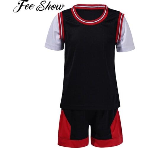 Kids Boys Summer Breathable Sport Suit Short Sleeves T-shirt and Shorts Sportswear for Running Football Basketball Competition