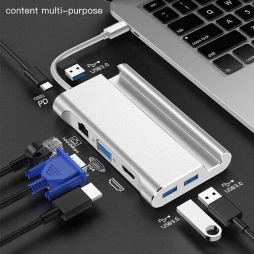 For Macbook Pro HP C docking station USB C to USB3.0 docking station RJ45 VGA PD charging HDMI-compatible,with phone holder