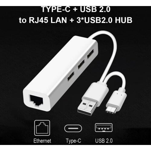 Laptop Docking Station Power Adapter USB 3.1 Type C USB 2.0 Type A Hub to 3 Port USB 2.0 RJ45 Adapter PC Accessories