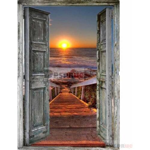 Dpsprue Full 5D DIY Square/Round Drill Diamond Painting "Door Sea Scenery" Diamond Embroidery Cross Stitch 3D Decor Gift DF24