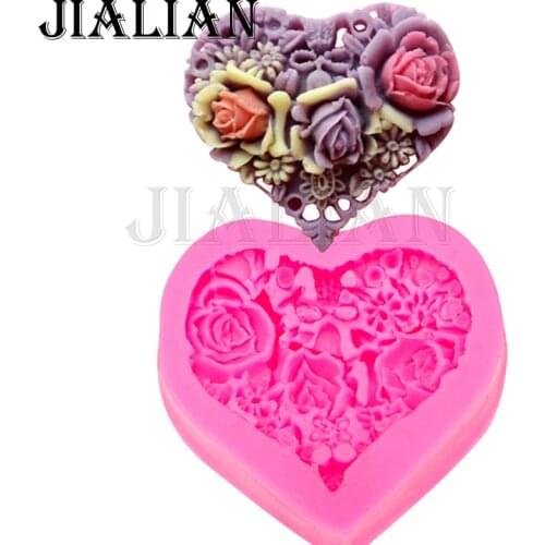 Heart shaped roses soap mold chocolate wedding DIY fondant baking cake decorating tools Flowers silicone mold T0085