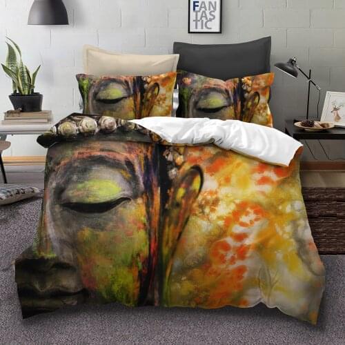 WAZIR 3D Buddha Printed Bedding Set 3pcs Duvet Cover set Pillowcases comforter bedding sets bed linen Buddhist India bedding