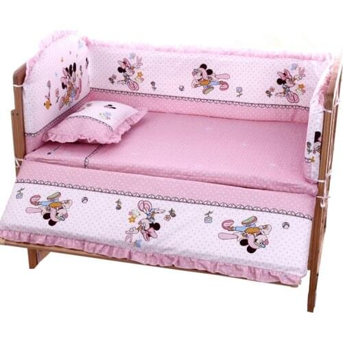 6pcs Pink baby bedding set cotton Crib Bed Bumper Newborns crib baby cot sets Bed Protector ,include(4bumper+sheet+pillowcase)