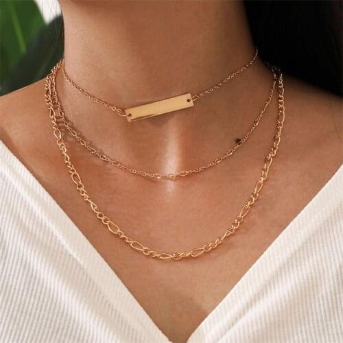 3 Pcs/Set Women Necklaces Set Fashion Metal Rectangle Clavicle Chain Multilayer Gold Necklace Charm Wedding Party Female Jewelry