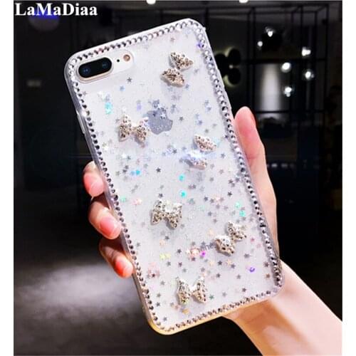 LaMaDiaa For iPhone 6 6s 7 8 plus X XR Xs Max Luxury Bling rhinestone diamond Small bow Epoxy glitter star phone case cover