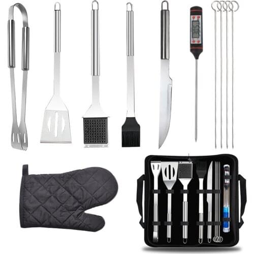11pcs Stainless Steel Grill Tool Set Suitable For Indoor Kitchen Outdoor Camping And Backyard Barbecue