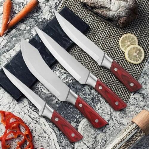 4pc Kitchen Knife Set Meat Cleaver Sharp Blade Butchering Beef Boning Knife Chefs Paring Utility Cooking Tools
