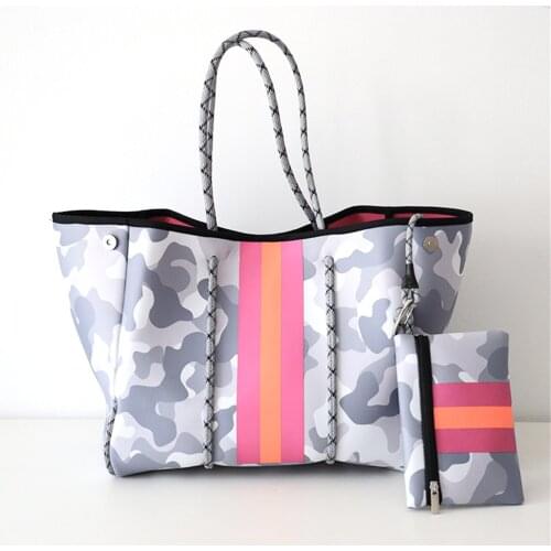 New Arrival 2021 Ladies Women Summer Beach Bag Casual Tote Straw Designer Camouflage Logo Custom Neoprene Beach Bag