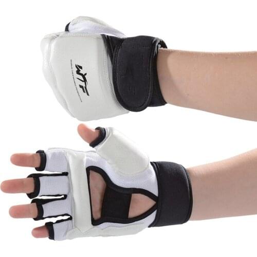 Half Fingers Gloves White Taekwondo Karate Fight Boxing Gym Training Leather Gloves Kids/Adults Fighting Hand Protector WTF