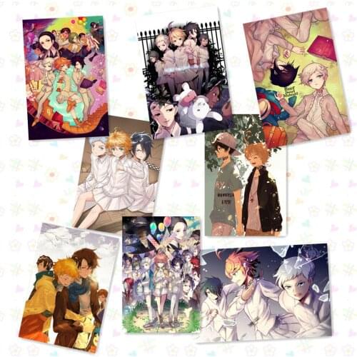 8 pcs/lot Anime The promised neverland Posters toy 8 different Paintings Wall Picture embossed Poster Toy gift 42x29cm