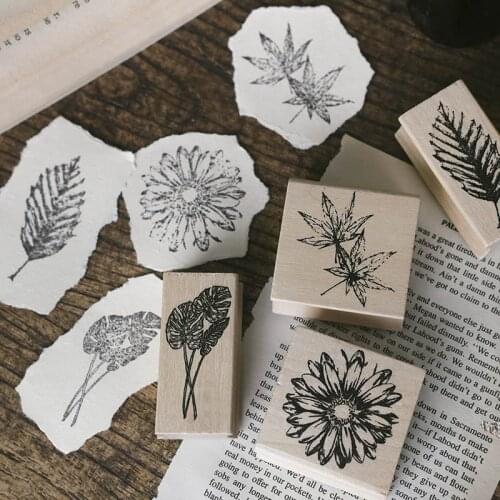 Retro Leaves Blooming Flowers Vintage decoration stamp wooden rubber stamps for scrapbooking stationery DIY craft standard stamp
