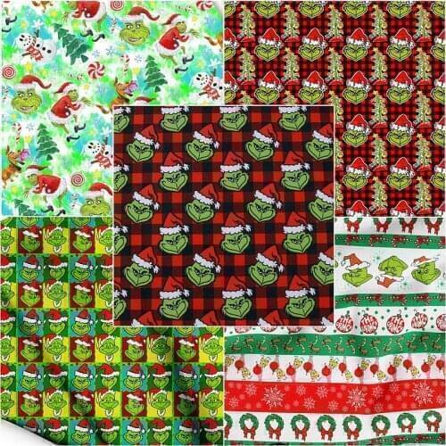 Green Monster Christmas Designs Print 100% Cotton Fabric for Sewing Quilting Fabric Needlework DIY Handmade Craft