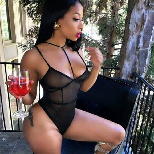 Sexy Womens Ladies Sleeveless Lingerie Bandage Strap Body Suit Jumpsuit Deep V Top Black