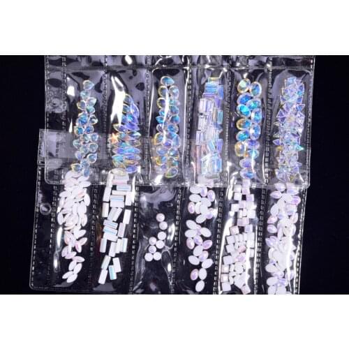 6Grid/Bag Nail Art AB Rhinestone&Pearl Beads Mixed 6 Shaped Heart/Eyehorse/Waterdorp/Oval Flat Back Rhinestones AB Pearl ZD29-JZ