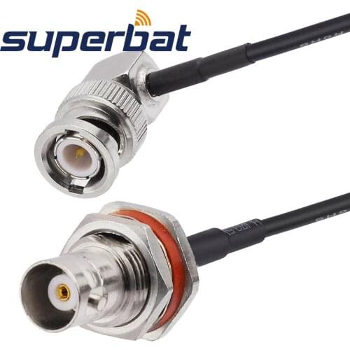 Superbat BNC Female Jack Bulkhead to BNC Male Plug Right Angle Coaxial jumper Cable Assembly RG174 15cm RF Coaxial Cable