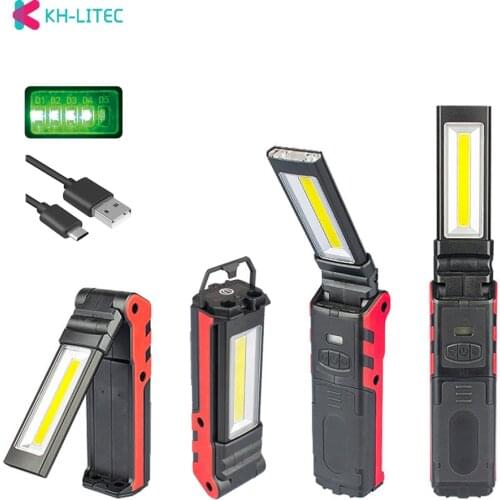 USB Rechargeable Working Light Dimmable COB LED Flashlight Inspection Lamp with Magnetic Base & Hook Outdoor Power Bank