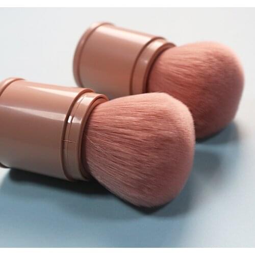 FB Style Telescopic Pink Soft Synthetic Fiber Powder Blusher Kabuki Makeup Brush with Cover for Travel