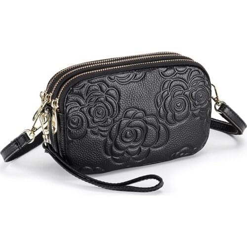 Trend Camellia Genuine Leather Messenger Bag Woman Crossbody Bag Cell Phone Bag Luxury Handbags Women Bags Designer Shoulder Bag