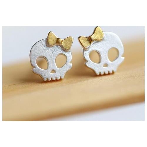 Daisies Vintage Pure 925 Sterling Silver Skull Face Stud Earring Punk Design Skeleton Statement Jewelry pendientes de plata