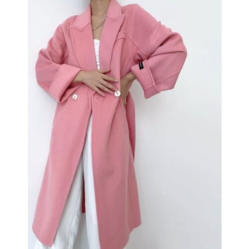 2021 Korean Straight Autumn Winter Pink Lapel Leisure Temperament High-end Double-sided Cashmere Blend Wool Coat For Women