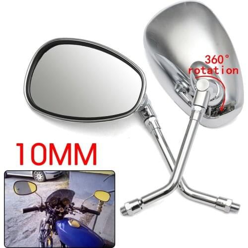 1 Pair 10mm Silver Motorcycle Motorbike Rearview Side Mirrors For Honda /Kawasaki /Suzuki