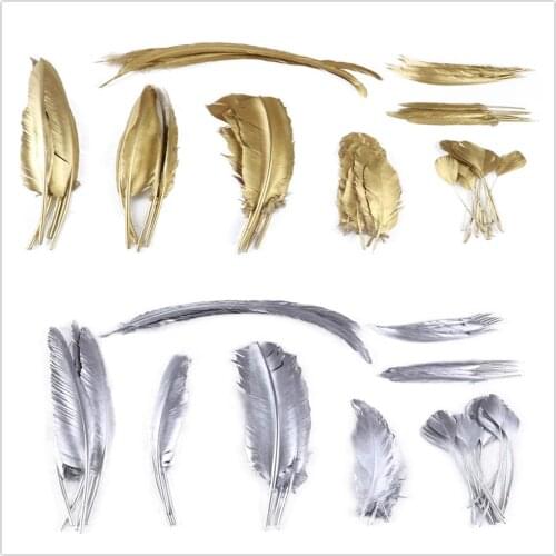 10-100pcs Gold Silver Goose Rooster Turkey Feathers DIY Wedding Decoration Feathers Party Hats Accessories Plumes for crafts