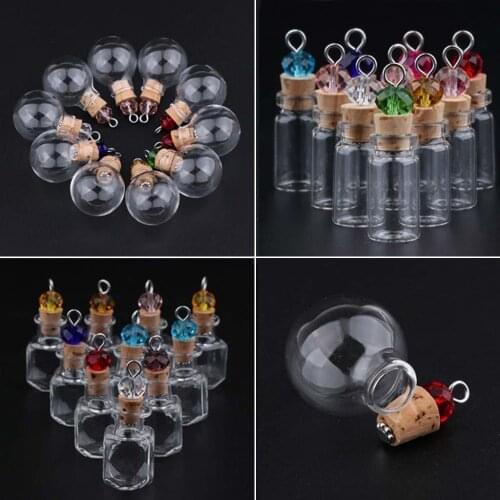 10PCS Mini Empty Glass Wishing Bottles Perfume Jars Cork Stoppers for DIY as Necklace Pendant