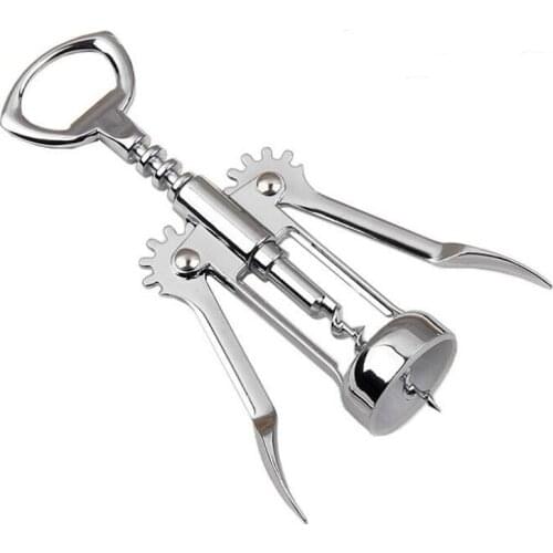 100pcs Stainless Steel Wine Bottle Opener Handle Pressure Corkscrew Angel Wing Red Wine Openers Kitchen Bar Tool