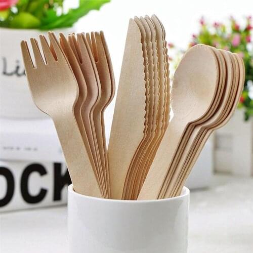 12 pieces disposable wooden tableware set spoon banquet utensils disposable tableware party supplies birthday party