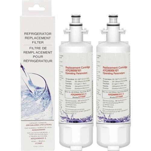 2 Pack Of Refrigerator Water Filter Cartridge Replacement for LG LT700P, ADQ36006101, ADQ36006102, Kenmore 46-9690, 469690