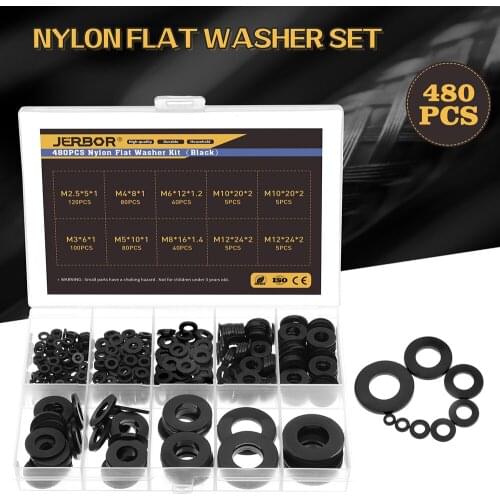 480pcs Nylon Plastic Insulation Washers M2 M2.5 M3 M4 M5 M6 M8 Black Nylon Spacers Seals Plastic Washers Set Gasket Ring Kit