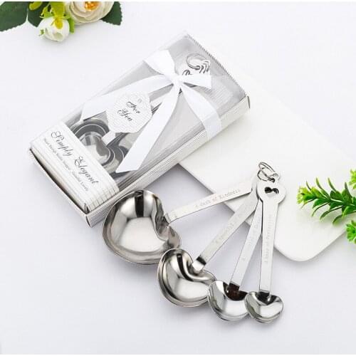 Free shipping 50 set/200pcs Love Beyond Measure Heart shaped Measuring Spoons+wedding favors gifts