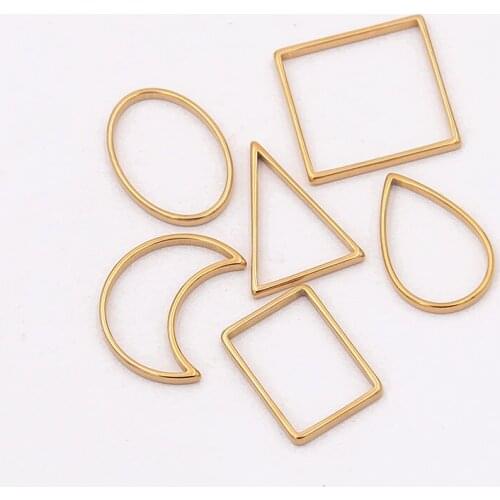 6PCS 6 Styles Gold Moon Triangle Charm Stainless Steel Pendant Open Hollow Pressed Resin Frame Mold Bezel DIY Jewelry Making