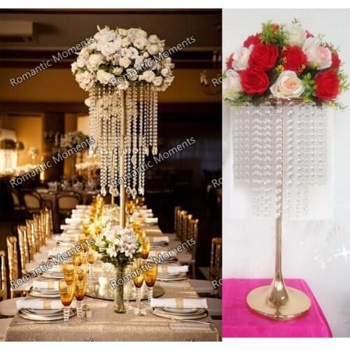 62cm 24.4"(H) Wedding Crystal Table centerpiece gold Flower Stand Wedding Centerpiece Chandelier,Wedding Decoration 10pcs/lot