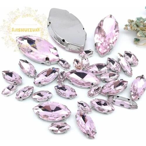 8 SIZES 30PCS Free shipping! Pink Horse eye shape Glass Crystal sew on rhinestones with calw Diy wedding decoration