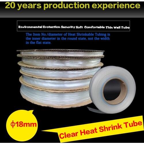 Free Shipping 18MM Ultra thin Transparent Clear Heat Shrink Tube Shrinkable Cable Tubing Insulation Sleeving Wrap Wire kits