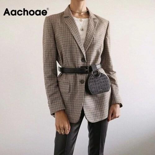 Aachoae Office Ladies Plaid Blazer Long Sleeve Loose Houndstooth Suit Coat Jacket Women Single Breasted Blazers Female 2020