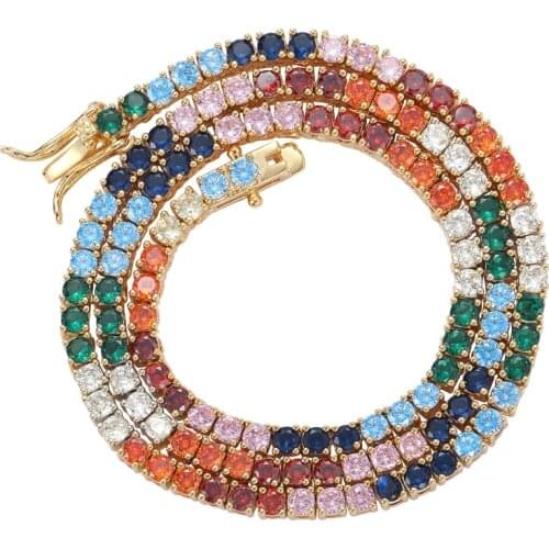 3mm Brass Tennis Chain Hip hop Jewelry Men CZ Necklace Iced Out BC025