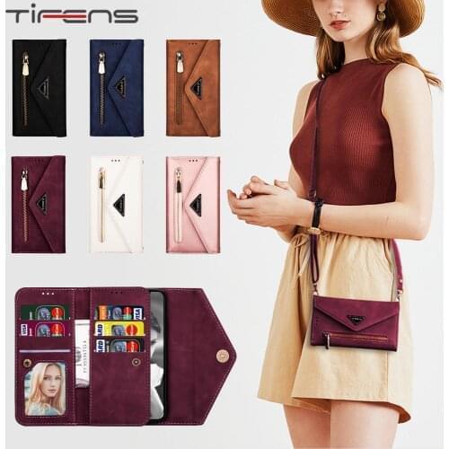 Zipper Leather Case Strap Diagonal Wallet For Huawei P40 P30 P20 Mate 10 20 Pro Lite Y6 Y7 P Smart Plus 2019 Cards Phone Cover