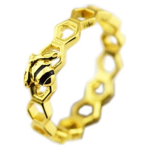 CKK 925 Sterling Silver Limited Edition Honeybee Ring, Black Enamel Original Jewelry Making Anniversary Gift