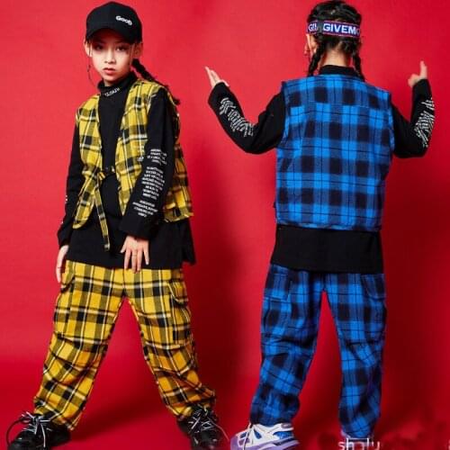 Children Boys Girls Sets Plaid Vest Pant Kids Streetwear Hip Hop Jazz Tracksuit Teens Costumes Stage Fashion Show Dance Clothing