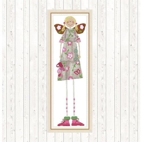 Long Legs Butterfly Girl DMC Cotton Thread Printed Canvas Cross Stitch Sets 14ct 11ct Count Needlework Embroidery DIY Handmade