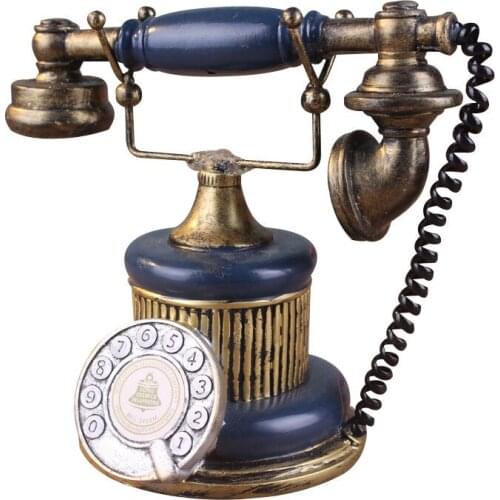HOME ORNAMENTS VINTAGE WESTERN BLUE/RED ROTARY HANDSET DESK PHONE MODEL CHILDREN TOYS RESIN TELEPHONE CRAFT DECOR GIFT