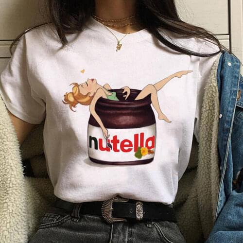 Nutella T-shirt peanut butter print female T-shirt Harajuku cartoon graphic T-shirt short sleeve top funny T-shirt female