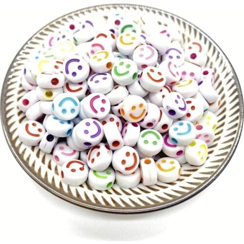 New 7/10mmm Round Shape Acrylic Spaced Beads Smile Face Beads For Jewelry Making DIY Charms Bracelet Necklace