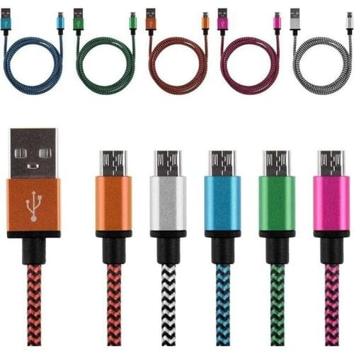 10pcs 1M/2M/3M Hot Sale Braided Fabric Micro USB 2.0 V8 Cord Data &Sync Charger Chargering Cable For Android Smart Phone Cell