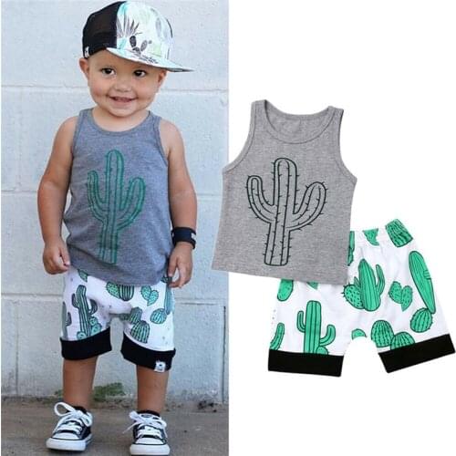 Baby Boy Clothes Set Cactus Printed Vest Tank Top Shorts 0-3Y Newborn Toddler Kids Summmer Causal Cotton Outfit Sunsuit 2021 New